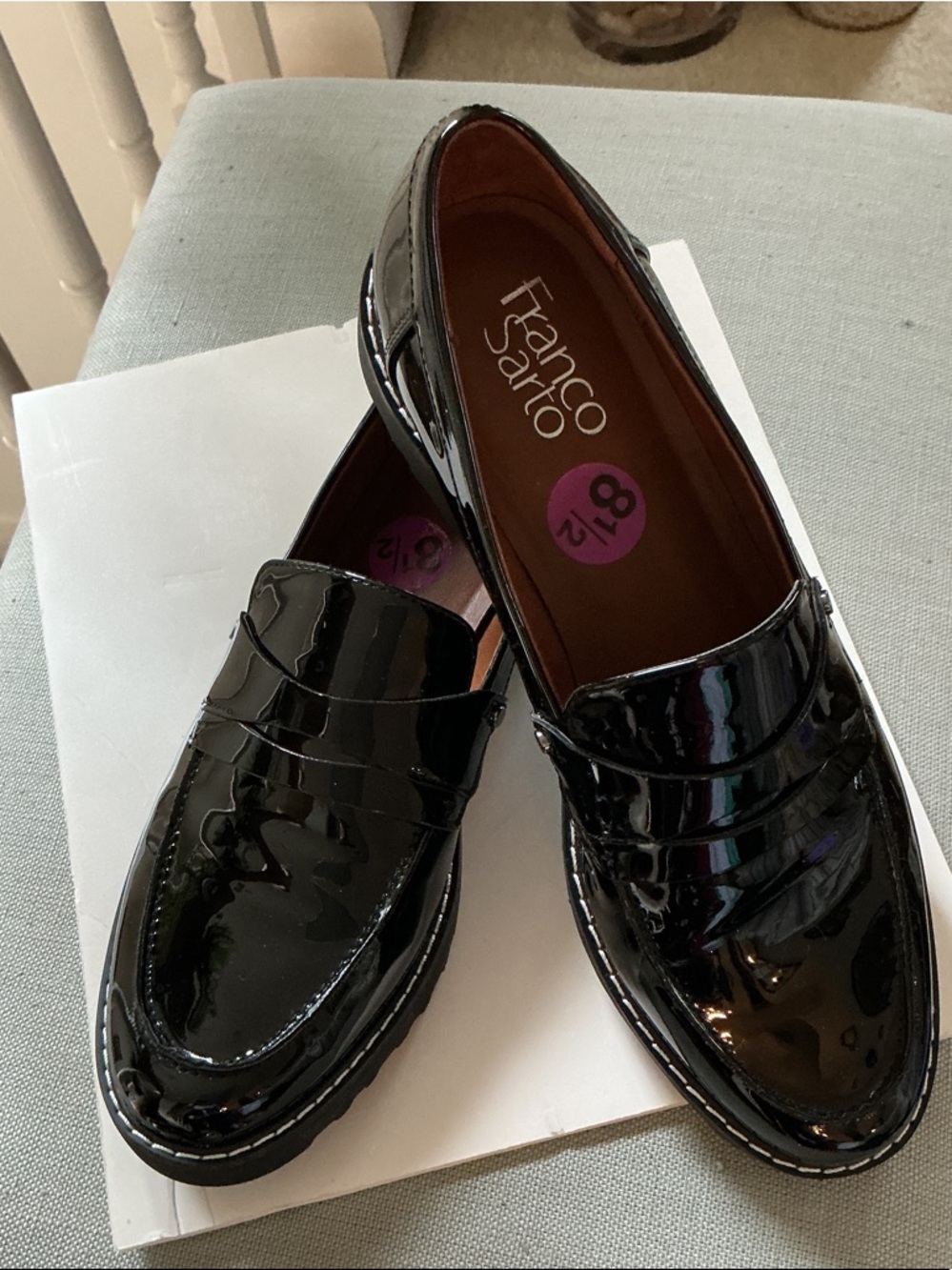 Franco Sarto Black Patent Penny Loafers